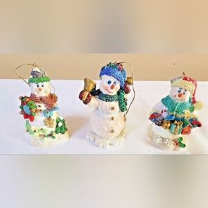 Set of 3 Snowman Christmas Ornaments, Y2K Resin Glitter Holiday Fun Snow Snowmen